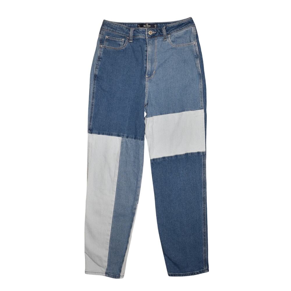 HOLLISTER $70 Ultra High Rise Cropped Mom Jean Colorblock‎ Denim Size 7 Long
